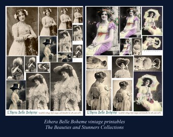 Vintage Beautiful Ladies 2 Page Digital Download, Victorian Digital Ephemera Journal Printables, Edwardian Digital Journal Instant Download