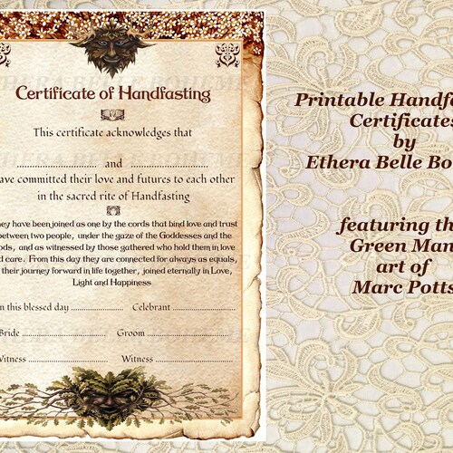 Handfasting Certificate Wedding Marriage Parchment Wicca Pagan - Etsy