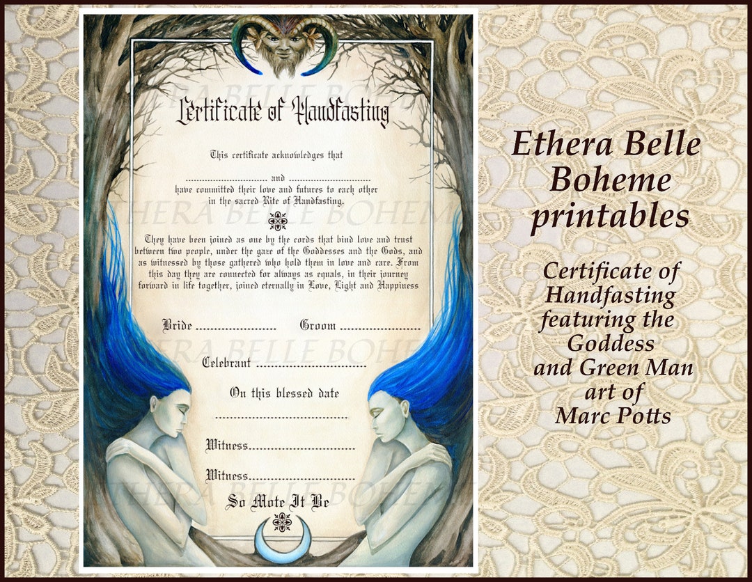 A4 Printable Handfasting Certificate Wiccan Wedding - Etsy