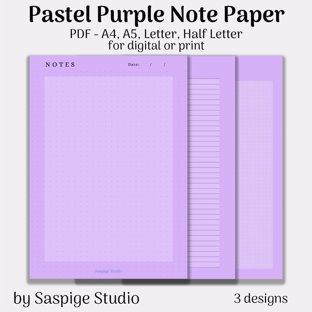 Pastel Purple Note Paper Digital Planner Insert Filofax - Etsy