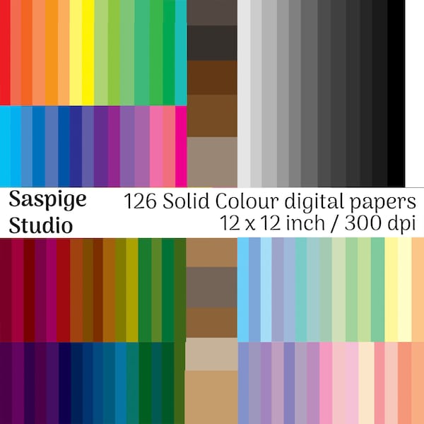 126 Solid Colour digital paper bundle - Plain colours - Greys - Warm and Cool Neutrals - Card making - Instant download - Commercial use