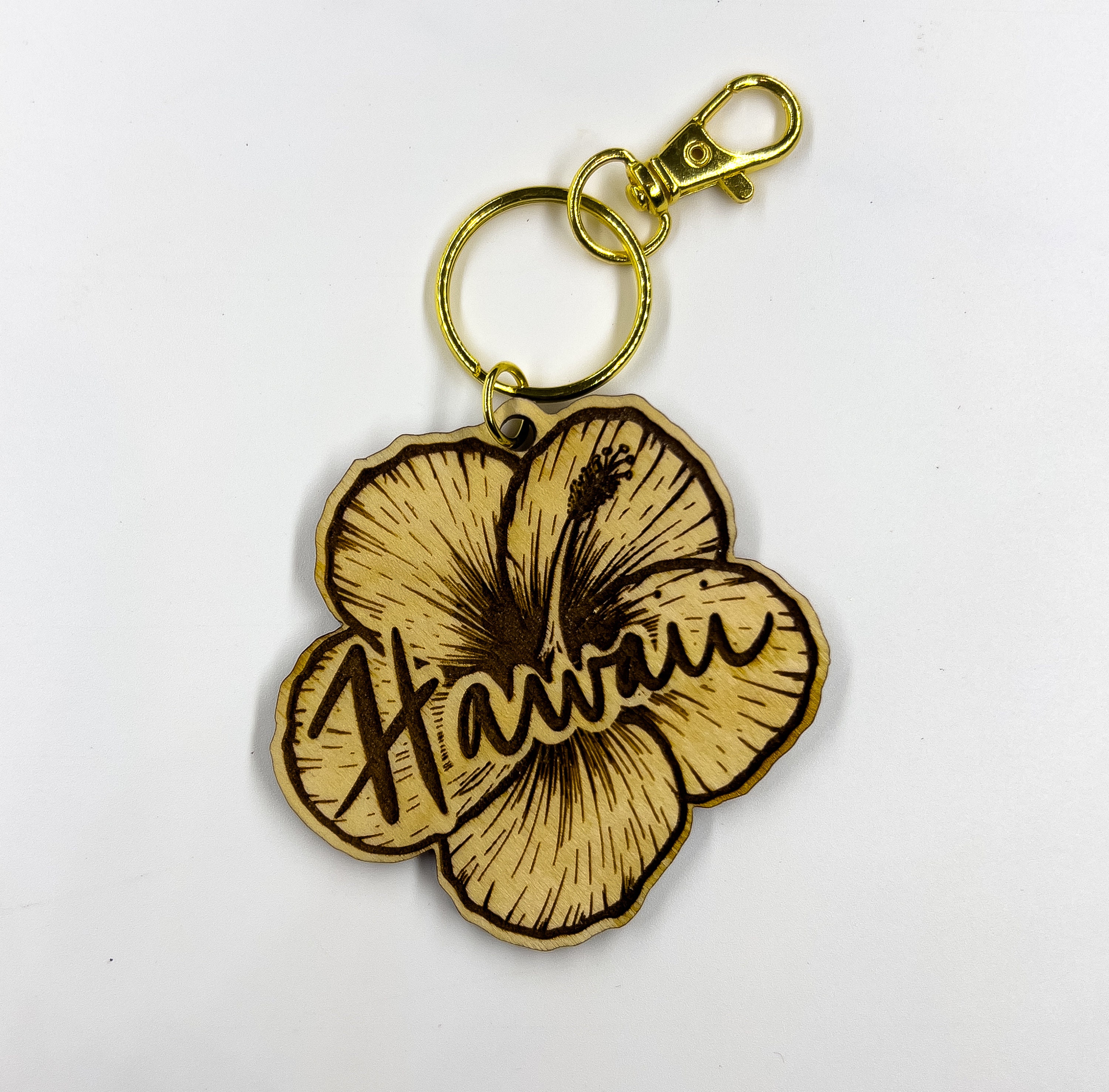 Handmade Wood Keychain From Hawaii - Laser Engraved Hibiscus Flower ...