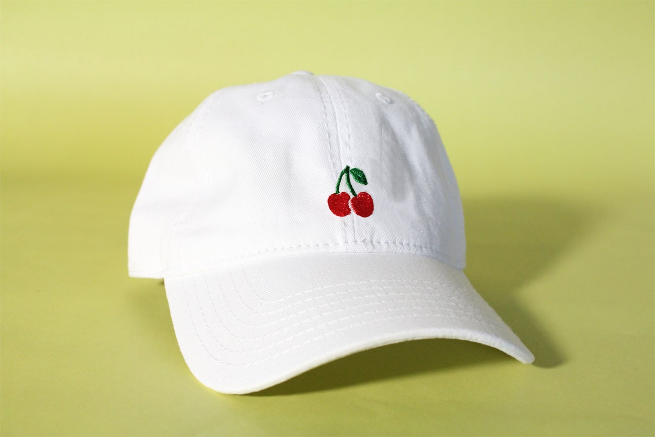 NEW Cherry Baseball Hat Dad Hat Low Profile White Pink Black | Etsy