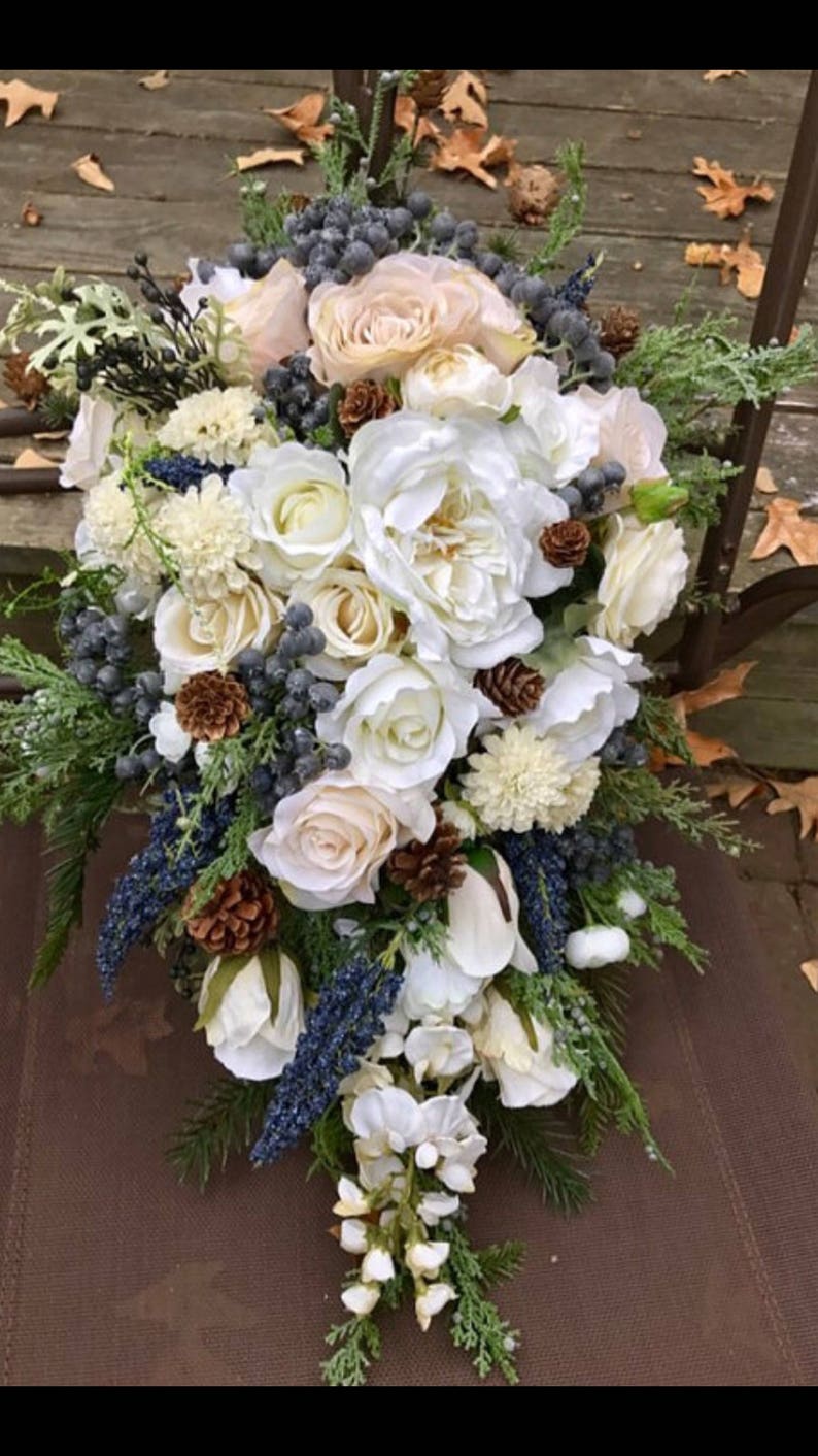 Cascading winter bridal bouquet | Etsy