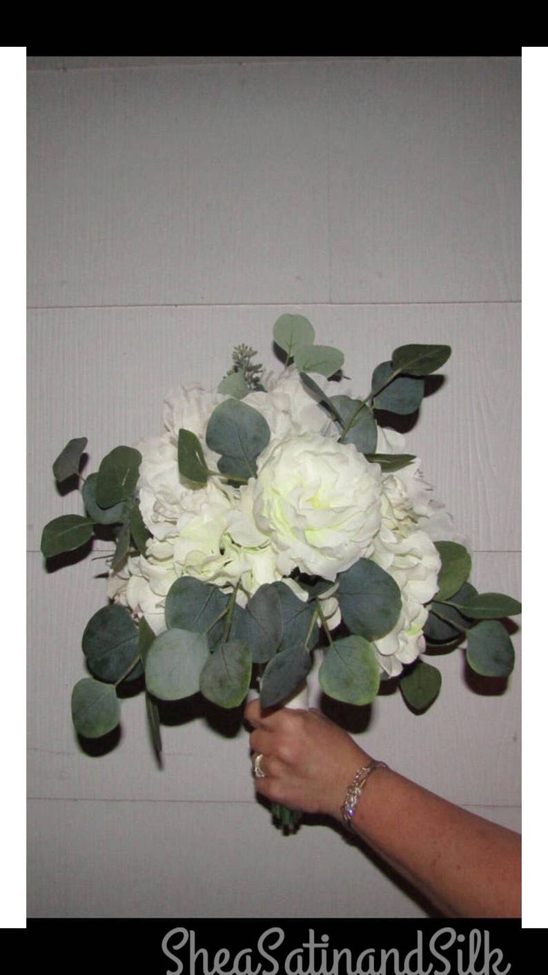 White Rose Hydrangea Eucalyptus Bridal Bouquet Etsy