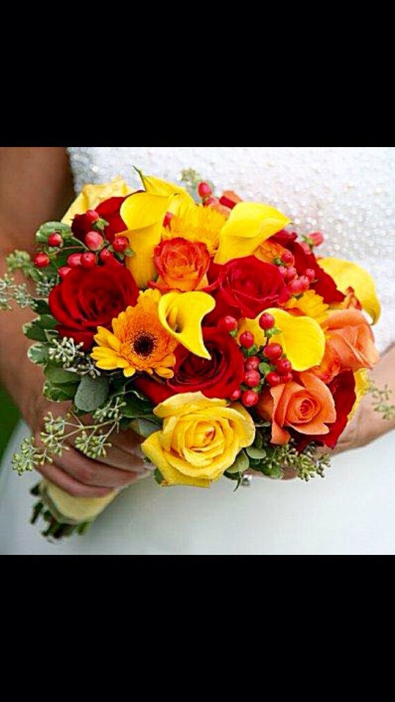 Rose Gerbera Daisy Calla Lily Fall Wedding Bouquet Etsy