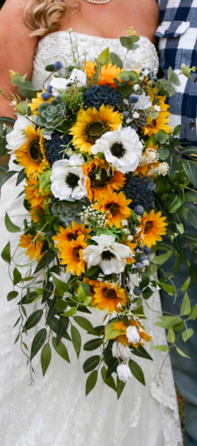 Cascading Sunflower/Anemone Bridal Bouquet Etsy