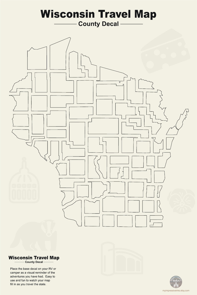 Wisconsin Map Sticker Wisconsin Decal - Sticker Travel Map for Rv's and Campers - Etsy