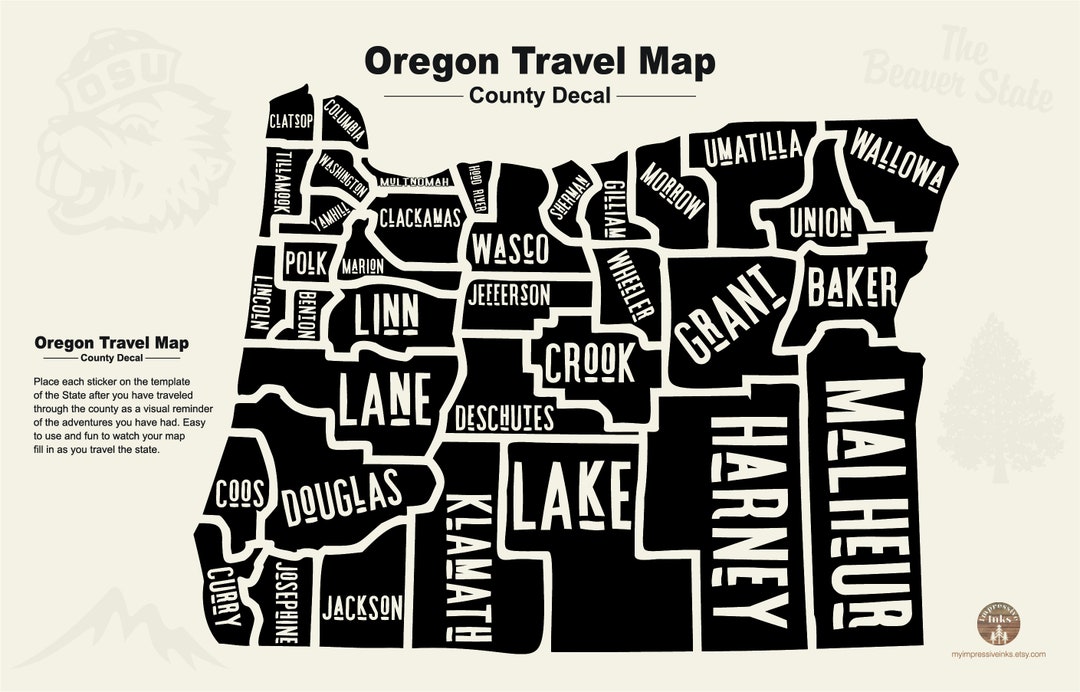 Oregon State Map Sticker Oregon Decal - Sticker Travel Map for Rv's and Campers - Etsy
