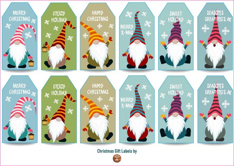 Gnome Gift Label Sheet Christmas Gift Tags Christmas Gift Etsy
