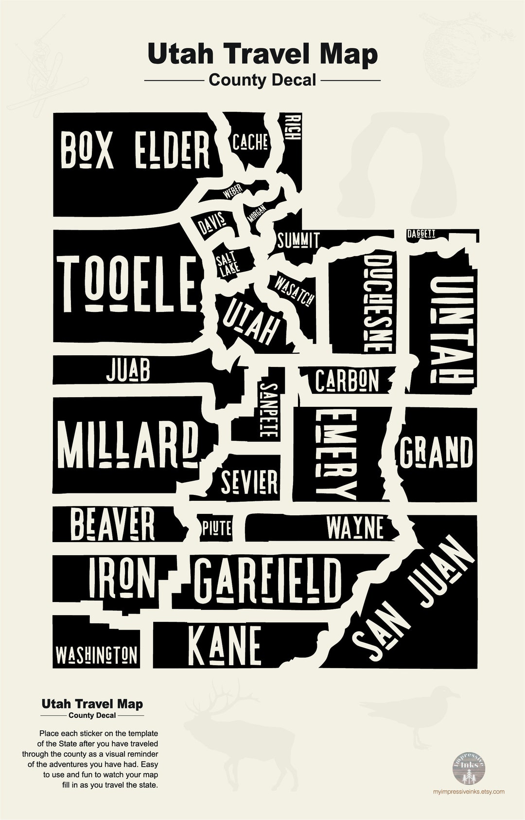 Utah Decal - Sticker Travel Map for Rv's and Campers - Etsy