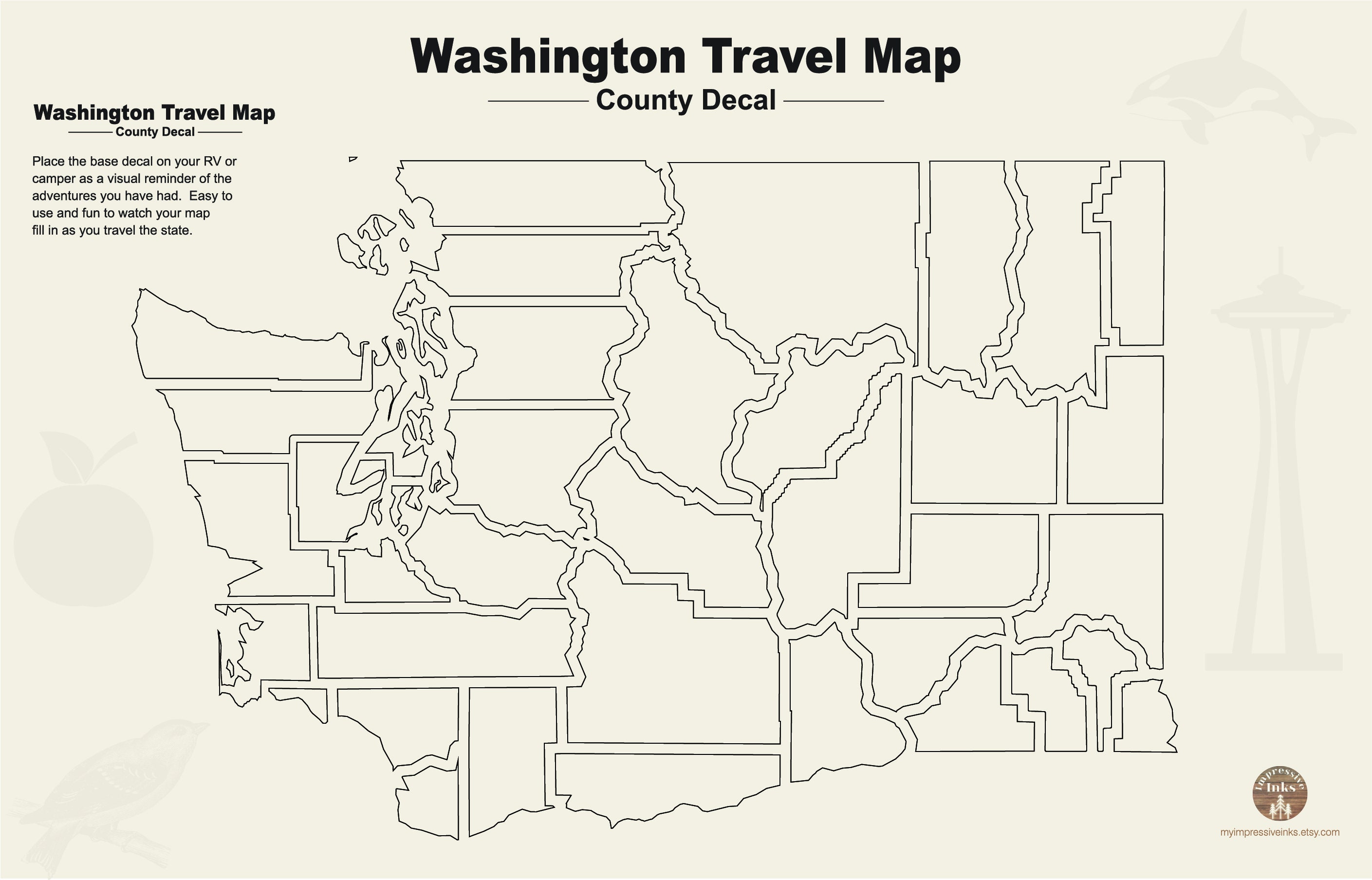 Washington State Decal - Sticker Travel Map for Rv's and Campers - Etsy
