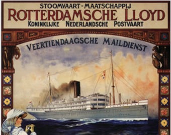 1914 Rotterdam Retro Art Decorative Cruise Line Advertisement Affiche Poster
