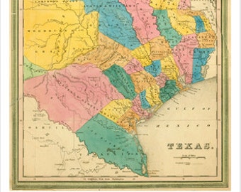 Decoratieve Historische 1839 Bradford Sovereign State Republiek Texas Antieke Kaart Poster