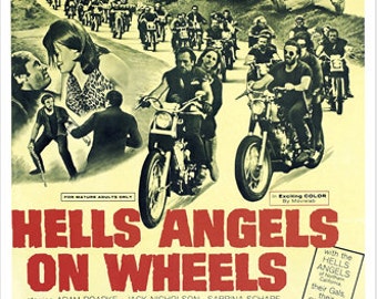 1967 American Biker Film Hells Angels On Wheels Movie Poster