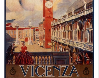 24x36 1940s Vicenza Italy Basilica Palladiana Vintage Style Travel Poster