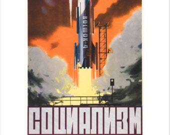 Socialism Is Our Launching Pad Vintage 1962 Space Propaganda Poster Communist Soviet Union Russia USSR
