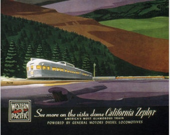 California Zephyr Train Vintage Tourism Travel Poster USA 1950 Art Print Wall Decor