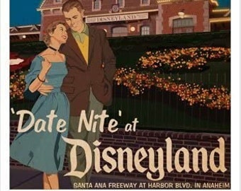 Retro Art Vintage Date Night in Disneyland Magic Kingdom door Starlight Poster