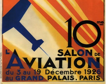 Póster decorativo retro europeo de 1926, 10.º Salón Aeronáutico de París, Affiche francés vintage.