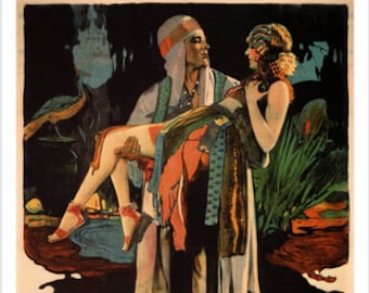 1926 Vintage Old Fashion The Son Of The Sheik Movie Poster Rudolph Valentino Art Print