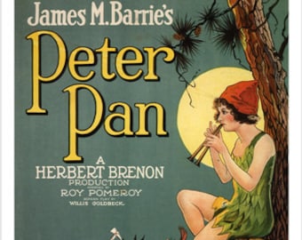 1924 Arte retro decorativo Película de aventuras muda estadounidense Peter Pan Hollywood Movie Poster