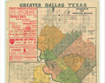 Worley's Greater Dallas, Texas Map Poster 1905 24x36 Details Color-coded Historical