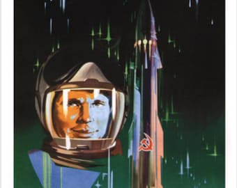 Sowjetunion 1961 UdSSR Russisches Raumfahrtprogramm Es lebe der erste Astronaut Juri Gagarin Propagandaplakat