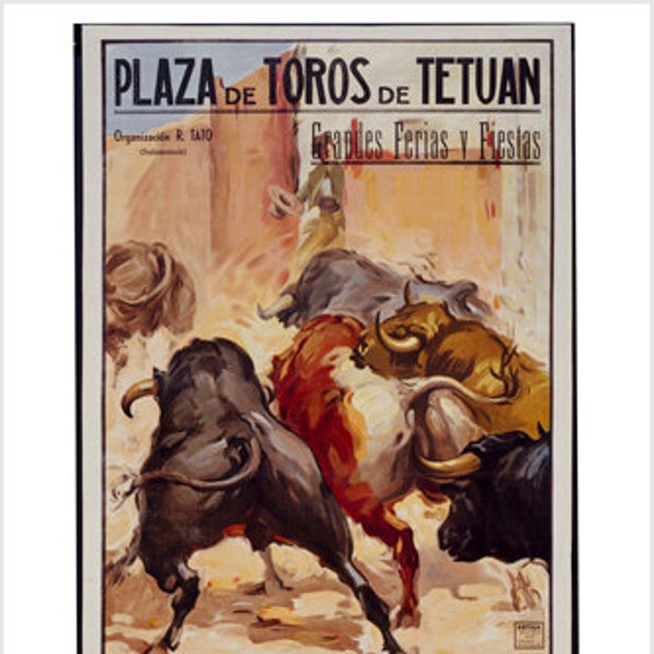 Grand torchon vintage Corrida Tauromachie Bull Fighter Plaza
