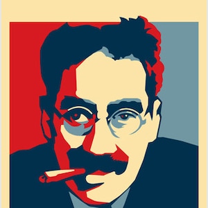 Cartel de marxismo Cómic Groucho Marx con cigarro Rojo Blanco y Azul Art Print