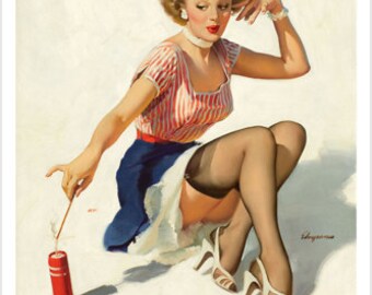 vintage 1953 LOOKING FOR TROUBLE pin-up poster 24X36 GIRL /& FIRE CRACKER