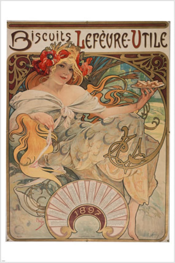 Biscuits Lefevre Utile Vintage Poster 17 Alphonse Mucha Etsy