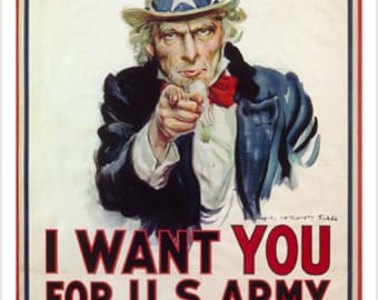 James M. Flagg U.S.A 1917 Retro Art Decorative Uncle Sam I Want