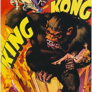 Retro-Kunst-Dekoratives amerikanisches Abenteuer-Fantasy-Monsterfilmplakat von 1933: King Kong