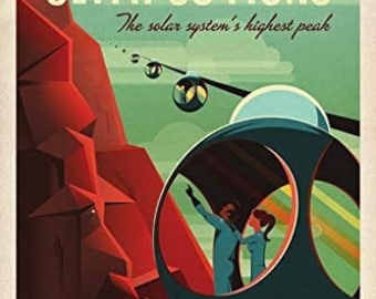 NASA Space X Interplanetary spaceflight Tourism Travel To Mars Planet Olympus Mons Futuristic Poster