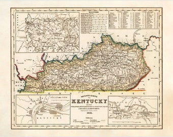 Decoratieve gedetailleerde historische 1851 oude kaart van Kentucky Poster met legende