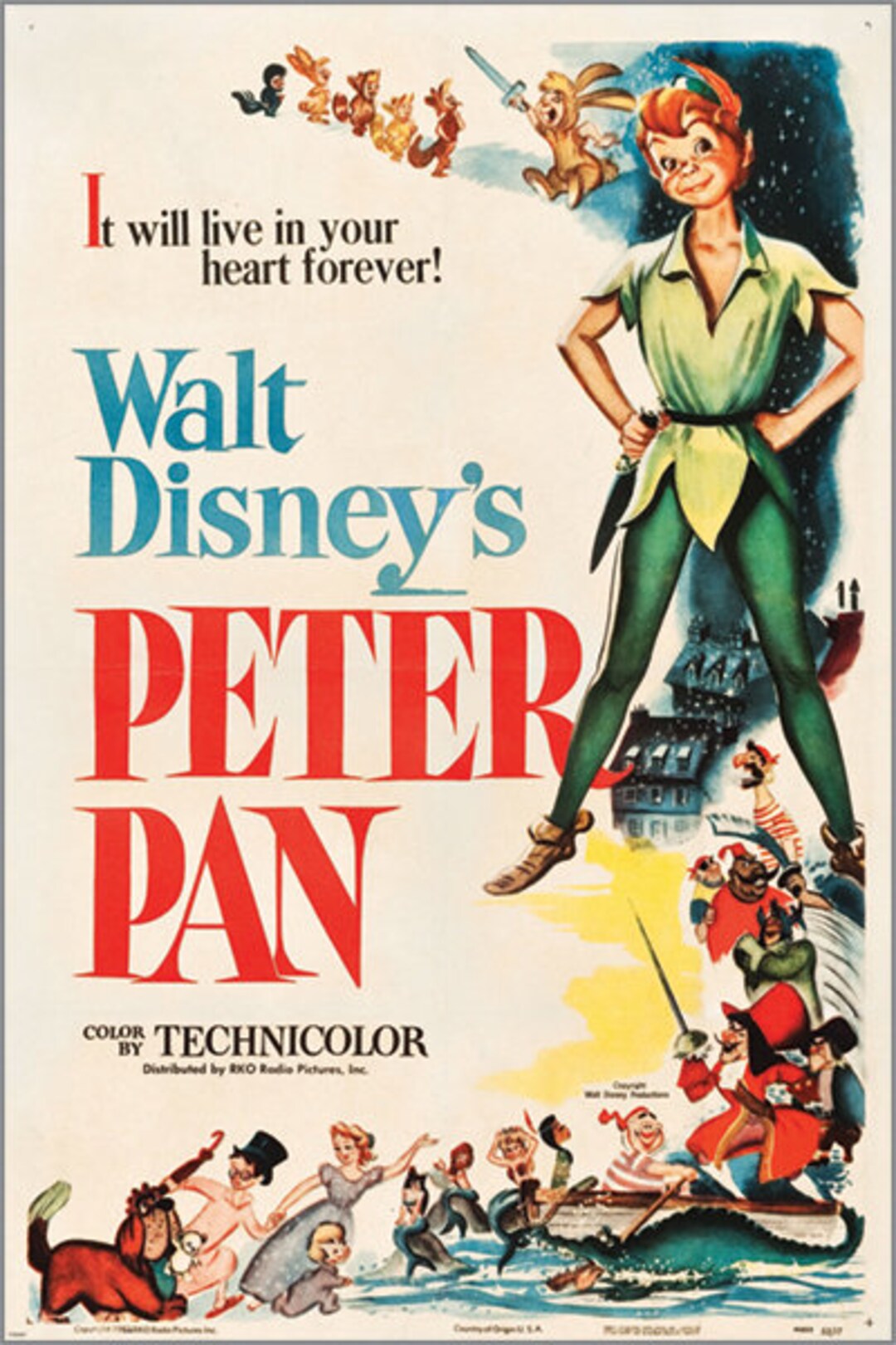 Vintage Kids Animation Peter Pan Movie Poster Musical Art - Etsy