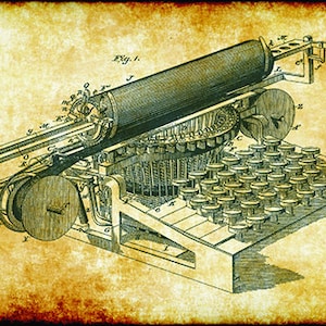 Retro Vintage Old Typewriter Engineering Technical Drawing Schematic Home Decor Print Poster