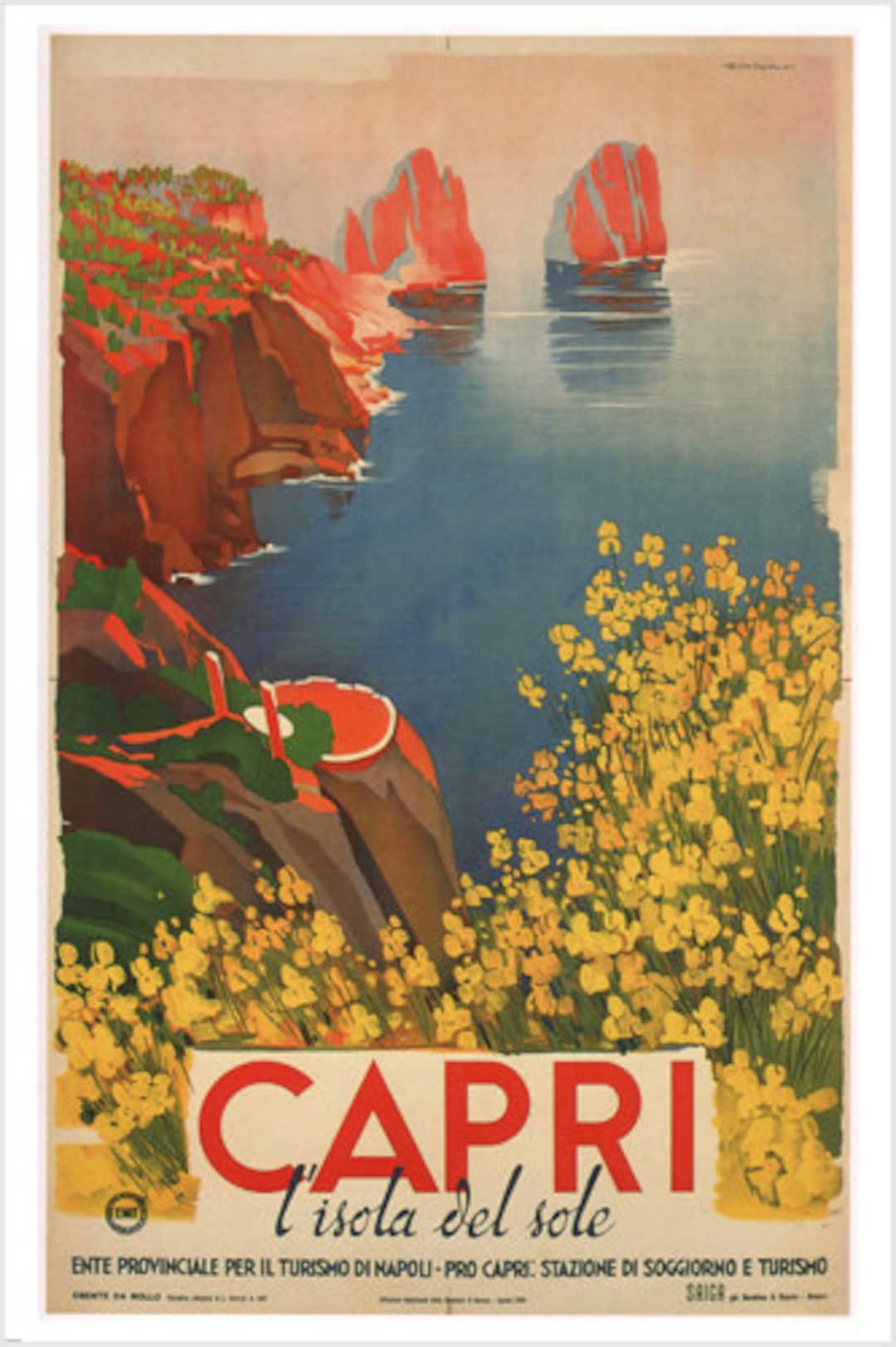 絵画 CARTUSIA CAPRI vintage poster 1948 Capri Italy by Giuseppe Riccobaldi Old Fashion European