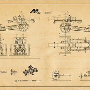 152 mm Howitzer-gun M1937 (ML-20) Patent Blueprint Engineering Technical Drawing Schematic Home Decor Print Poster