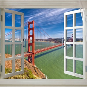 Open Window To Scenic Picturesque Landmark San Francisco Bay Golden Gate Bridge Poster