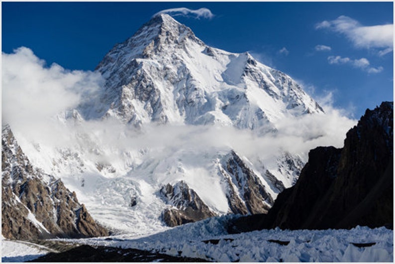 Earth Second-highest and Deadliest Mountain Snow-capped K2 Poster Himalaya Climbing Raw Nature image 1