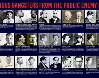 Famous Gangsters Mug Shot from Public Enemy Era lists of wanted criminals charged with crimes Poster
