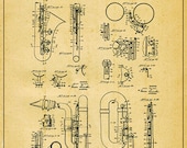 1939 Selmer Saxophone US Patent Blueprint Engineering Technical Drawing Schematic Home Decor Print Poster