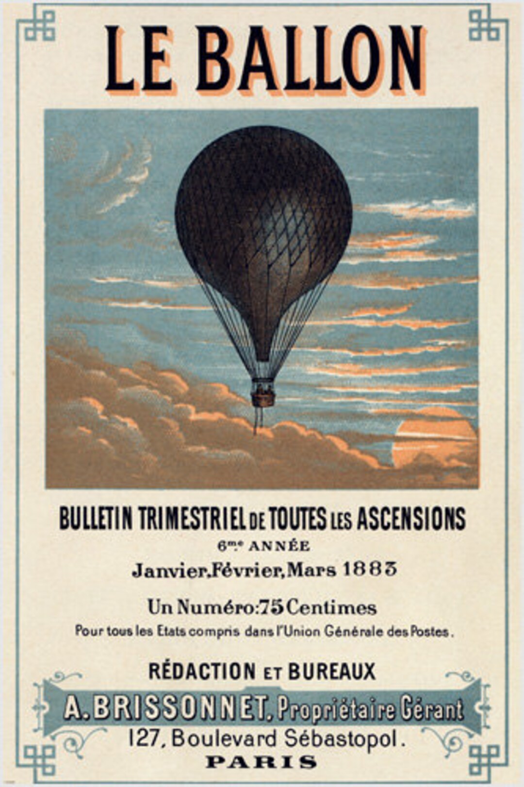 Retro Art Decorative Hot Air Balloon Vintage 1883 French Aeronautical ...
