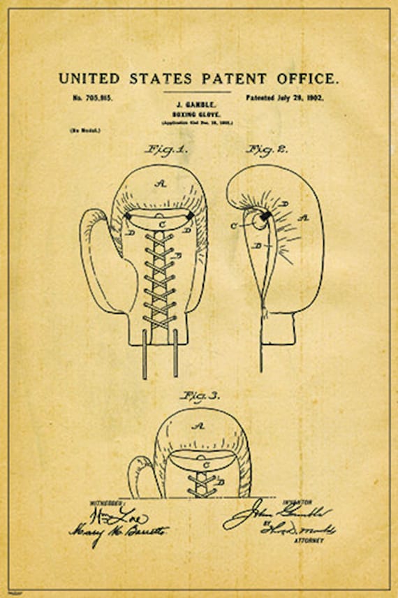 1902 Boxing Glove US Patent Blueprint Engineering Technical Etsy