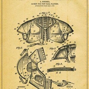May include: A black and white line drawing of a patent for a football player's jacket. The patent is dated November 27, 1900, and the patent number is 836,004. The drawing shows the jacket from different angles, with details of the design and construction.