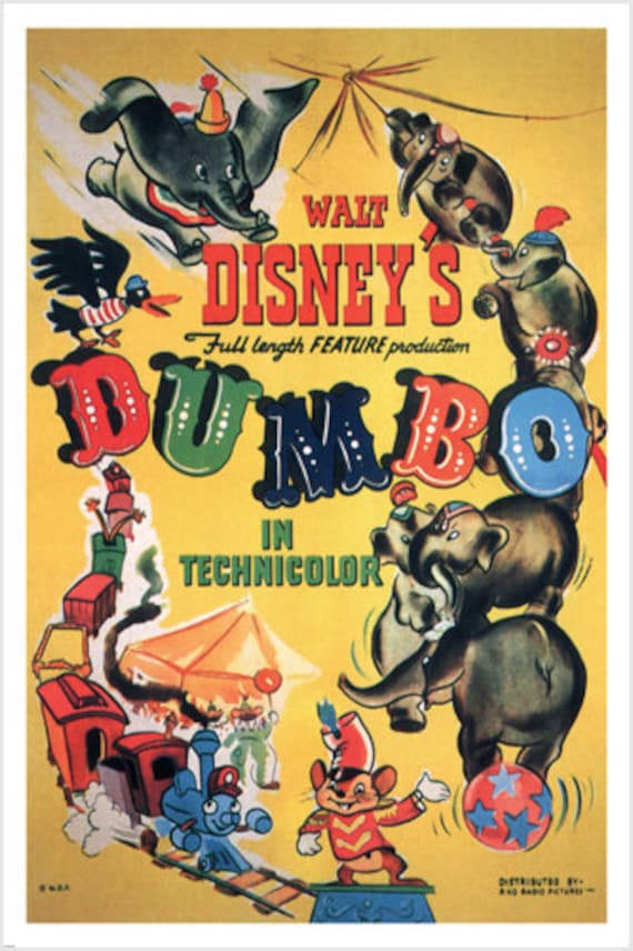 Walt Disney S Dumbo Movie Poster 1941 24x36 Vintage Etsy