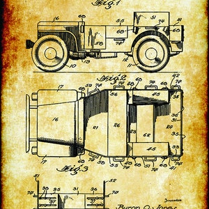 1942 US Military Vehicle Body Patent Technical Drawing Schematic Home Decor Print Poster