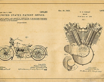 1928 Vintage Motorcycle Patent Blueprint Engineering Technical Drawing Schematic Home Decor Print Poster